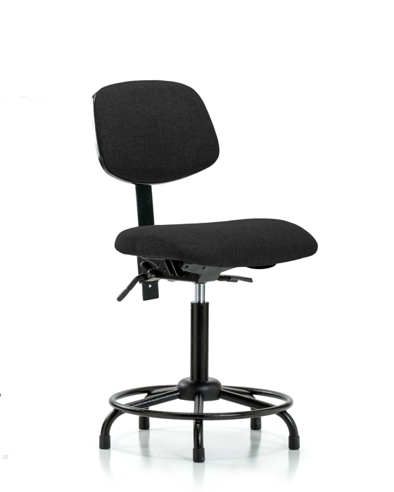 Blue Ridge Ergonomics FMBCH-RT-T1-A0-RG-F42 Rutledge Fabric Chair - Medium Bench Height with Round Tube Base, Seat Tilt, & Stationary Glides in Black Fabric