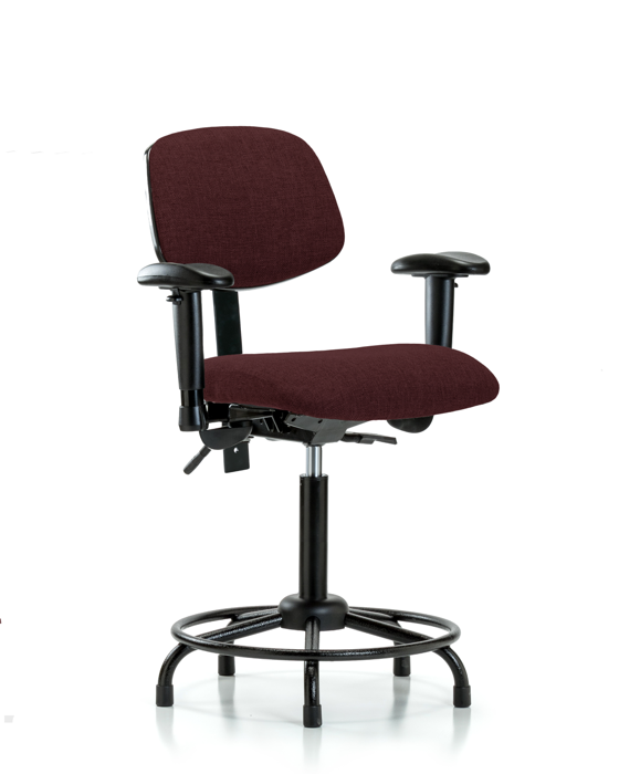 Blue Ridge Ergonomics FMBCH-RT-T1-A1-RG-F41 Rutledge Fabric Chair - Medium Bench Height with Round Tube Base, Seat Tilt, Adjustable Arms, & Stationary Glides in Burgundy Fabric