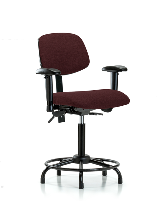 Blue Ridge Ergonomics FMBCH-RT-T1-A1-RG-F41 Rutledge Fabric Chair - Medium Bench Height with Round Tube Base, Seat Tilt, Adjustable Arms, & Stationary Glides in Burgundy Fabric