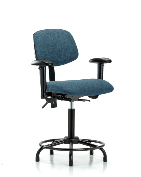 Blue Ridge Ergonomics FMBCH-RT-T1-A1-RG-F43 Rutledge Fabric Chair - Medium Bench Height with Round Tube Base, Seat Tilt, Adjustable Arms, & Stationary Glides in Blue Fabric