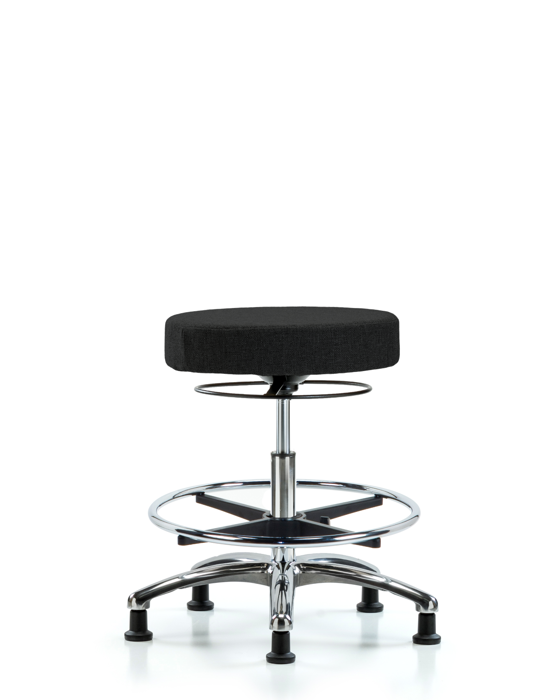 Blue Ridge Ergonomics FMBSO-CR-CF-RG-F42 Rutledge Fabric Stool without Back Chrome - Medium Bench Height with Chrome Foot Ring & Stationary Glides in Black Fabric