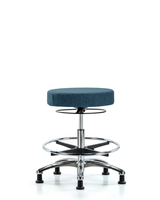 Blue Ridge Ergonomics FMBSO-CR-CF-RG-F43 Rutledge Fabric Stool without Back Chrome - Medium Bench Height with Chrome Foot Ring & Stationary Glides in Blue Fabric