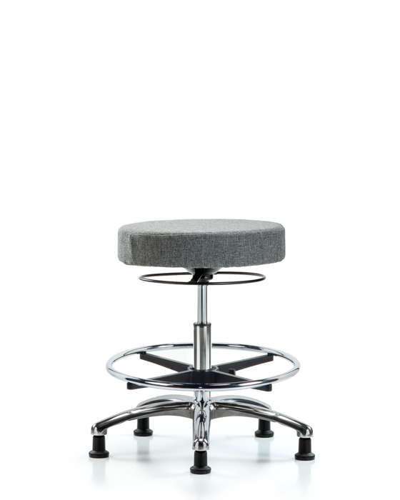 Blue Ridge Ergonomics FMBSO-CR-CF-RG-F44 Rutledge Fabric Stool without Back Chrome - Medium Bench Height with Chrome Foot Ring & Stationary Glides in Gray Fabric