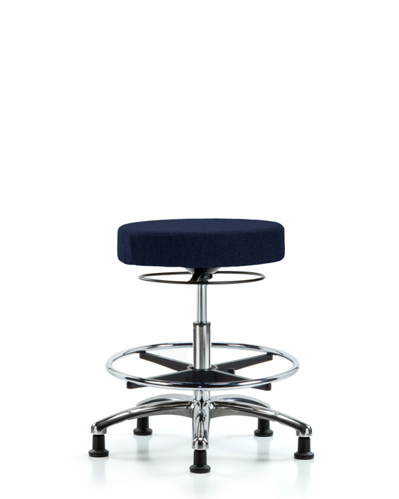 Blue Ridge Ergonomics FMBSO-CR-CF-RG-F45 Rutledge Fabric Stool without Back Chrome - Medium Bench Height with Chrome Foot Ring & Stationary Glides in Navy Fabric