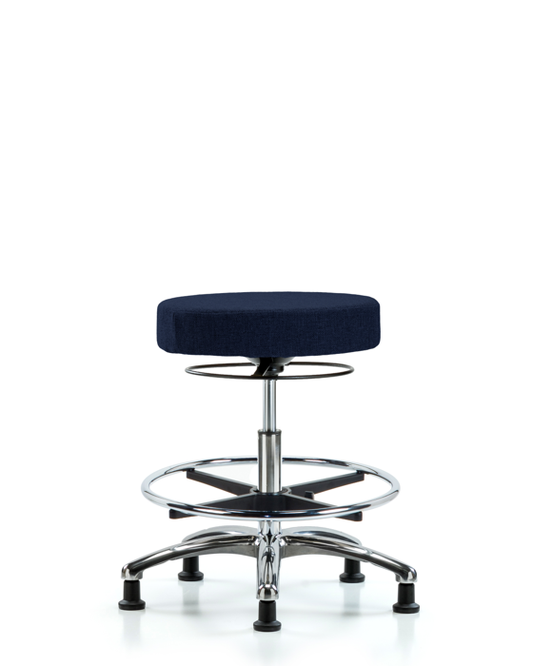 Blue Ridge Ergonomics FMBSO-CR-CF-RG-F45 Rutledge Fabric Stool without Back Chrome - Medium Bench Height with Chrome Foot Ring & Stationary Glides in Navy Fabric