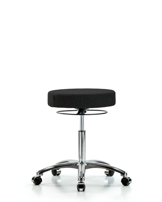 Blue Ridge Ergonomics FMBSO-CR-NF-CC-F42 Rutledge Fabric Stool without Back Chrome - Medium Bench Height with Casters in Black Fabric