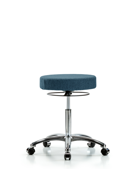 Blue Ridge Ergonomics FMBSO-CR-NF-CC-F43 Rutledge Fabric Stool without Back Chrome - Medium Bench Height with Casters in Blue Fabric