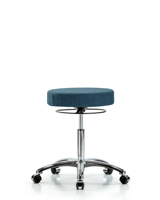 Blue Ridge Ergonomics FMBSO-CR-NF-CC-F43 Rutledge Fabric Stool without Back Chrome - Medium Bench Height with Casters in Blue Fabric