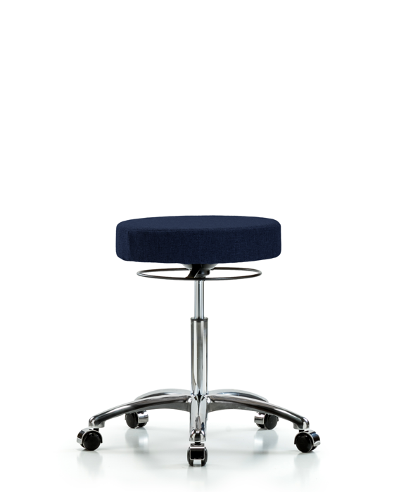 Blue Ridge Ergonomics FMBSO-CR-NF-CC-F45 Rutledge Fabric Stool without Back Chrome - Medium Bench Height with Casters in Navy Fabric