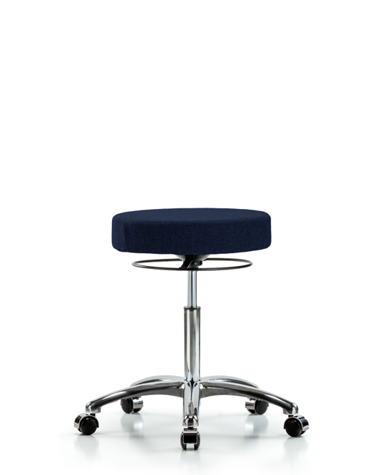 Blue Ridge Ergonomics FMBSO-CR-NF-CC-F45 Rutledge Fabric Stool without Back Chrome - Medium Bench Height with Casters in Navy Fabric