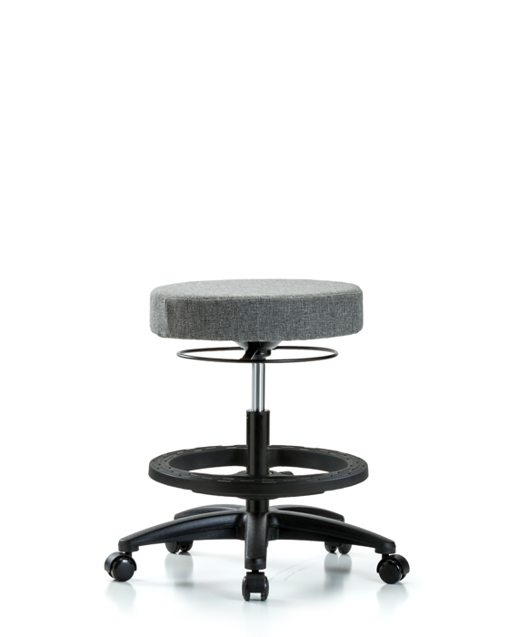 Blue Ridge Ergonomics FMBSO-RG-BF-RC-F44 Rutledge Fabric Stool without Back - Medium Bench Height with Black Foot Ring & Casters in Gray Fabric