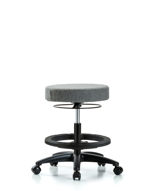 Blue Ridge Ergonomics FMBSO-RG-BF-RC-F44 Rutledge Fabric Stool without Back - Medium Bench Height with Black Foot Ring & Casters in Gray Fabric