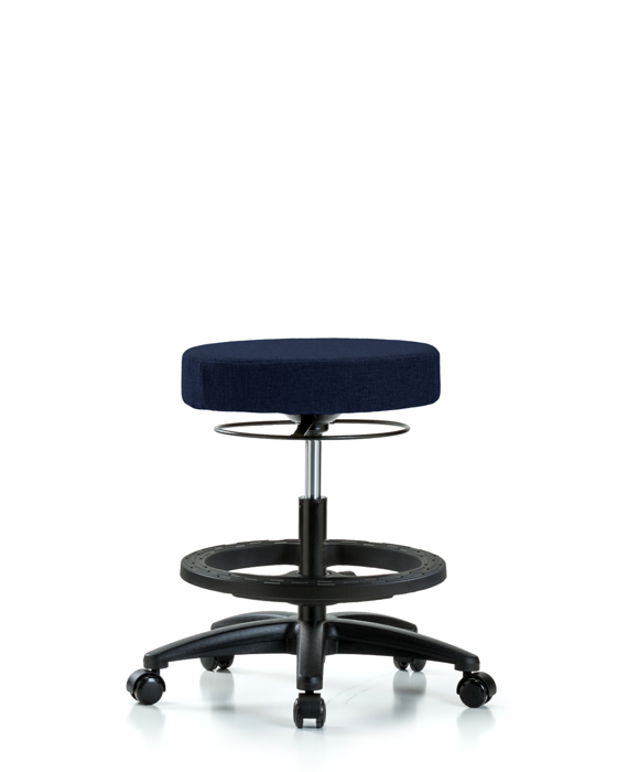 Blue Ridge Ergonomics FMBSO-RG-BF-RC-F45 Rutledge Fabric Stool without Back - Medium Bench Height with Black Foot Ring & Casters in Navy Fabric