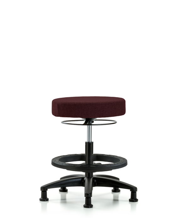 Blue Ridge Ergonomics FMBSO-RG-BF-RG-F41 Rutledge Fabric Stool without Back - Medium Bench Height with Black Foot Ring & Stationary Glides in Burgundy Fabric