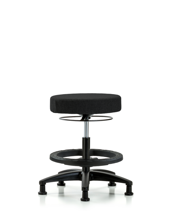 Blue Ridge Ergonomics FMBSO-RG-BF-RG-F42 Rutledge Fabric Stool without Back - Medium Bench Height with Black Foot Ring & Stationary Glides in Black Fabric