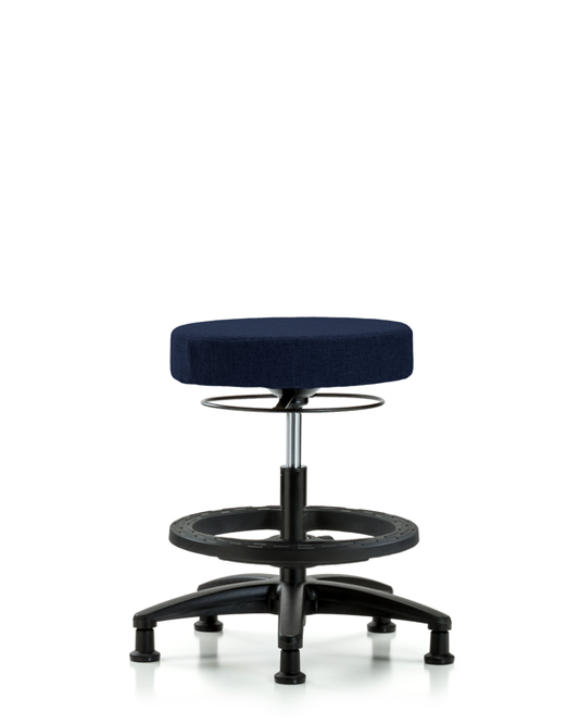 Blue Ridge Ergonomics FMBSO-RG-BF-RG-F45 Rutledge Fabric Stool without Back - Medium Bench Height with Black Foot Ring & Stationary Glides in Navy Fabric