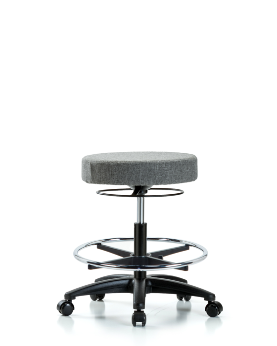 Blue Ridge Ergonomics FMBSO-RG-CF-RC-F44 Rutledge Fabric Stool without Back - Medium Bench Height with Chrome Foot Ring & Casters in Gray Fabric
