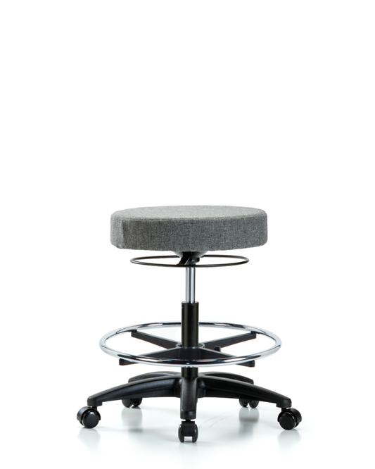 Blue Ridge Ergonomics FMBSO-RG-CF-RC-F44 Rutledge Fabric Stool without Back - Medium Bench Height with Chrome Foot Ring & Casters in Gray Fabric