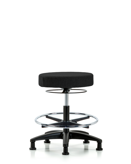 Blue Ridge Ergonomics FMBSO-RG-CF-RG-F42 Rutledge Fabric Stool without Back - Medium Bench Height with Chrome Foot Ring & Stationary Glides in Black Fabric