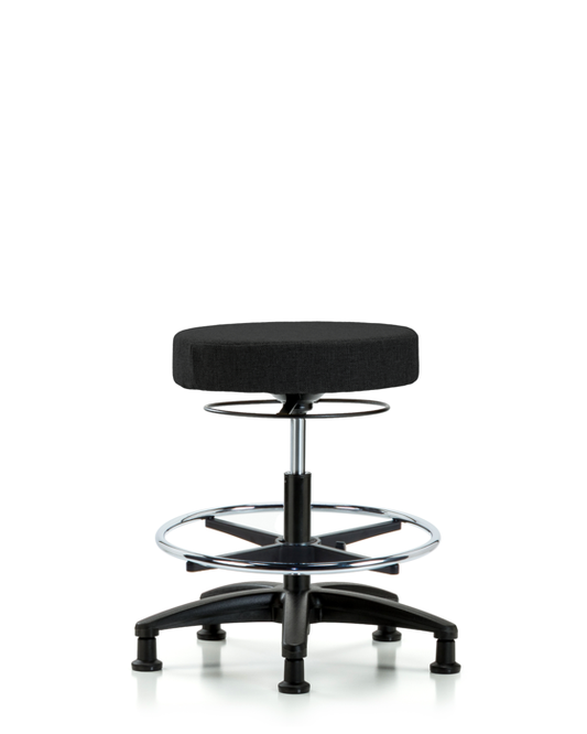 Blue Ridge Ergonomics FMBSO-RG-CF-RG-F42 Rutledge Fabric Stool without Back - Medium Bench Height with Chrome Foot Ring & Stationary Glides in Black Fabric