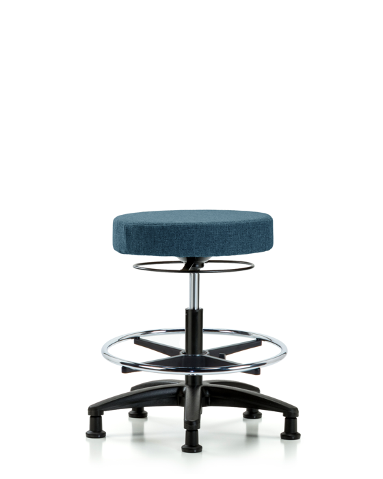Blue Ridge Ergonomics FMBSO-RG-CF-RG-F43 Rutledge Fabric Stool without Back - Medium Bench Height with Chrome Foot Ring & Stationary Glides in Blue Fabric