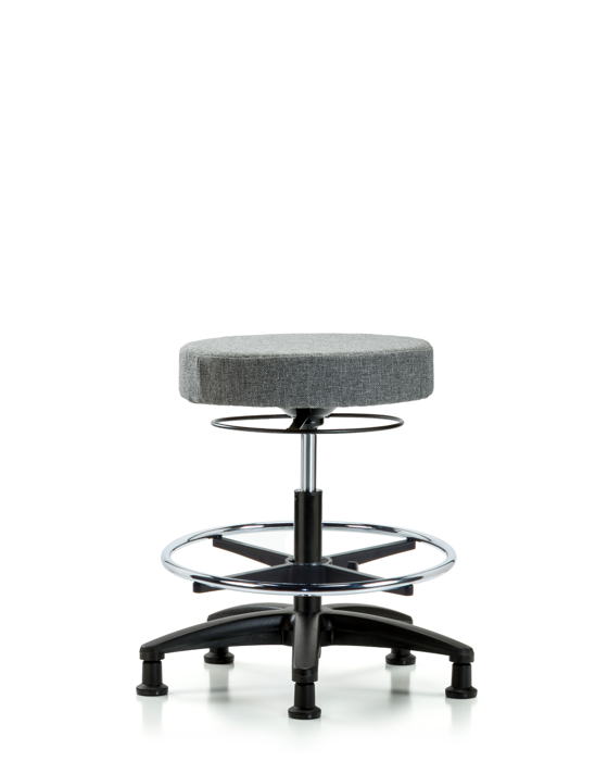 Blue Ridge Ergonomics FMBSO-RG-CF-RG-F44 Rutledge Fabric Stool without Back - Medium Bench Height with Chrome Foot Ring & Stationary Glides in Gray Fabric