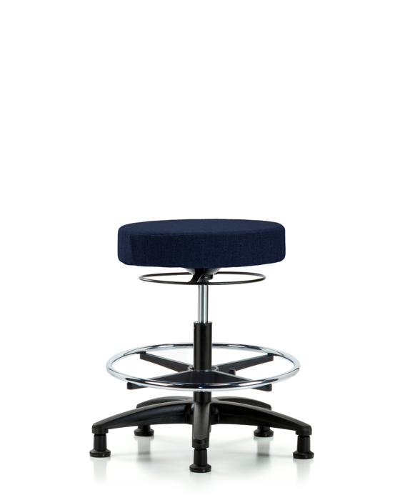 Blue Ridge Ergonomics FMBSO-RG-CF-RG-F45 Rutledge Fabric Stool without Back - Medium Bench Height with Chrome Foot Ring & Stationary Glides in Navy Fabric