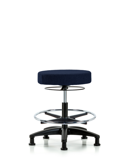 Blue Ridge Ergonomics FMBSO-RG-CF-RG-F45 Rutledge Fabric Stool without Back - Medium Bench Height with Chrome Foot Ring & Stationary Glides in Navy Fabric