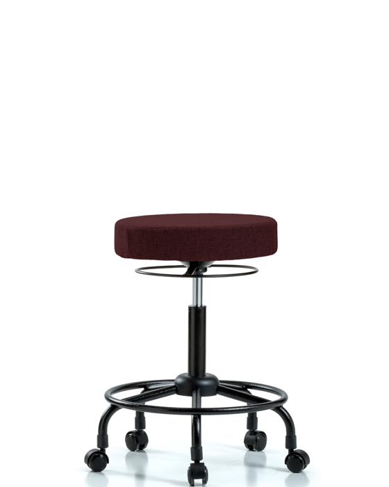 Blue Ridge Ergonomics FMBSO-RT-RC-F41 Rutledge Fabric Stool without Back - Medium Bench Height with Round Tube Base & Casters in Burgundy Fabric