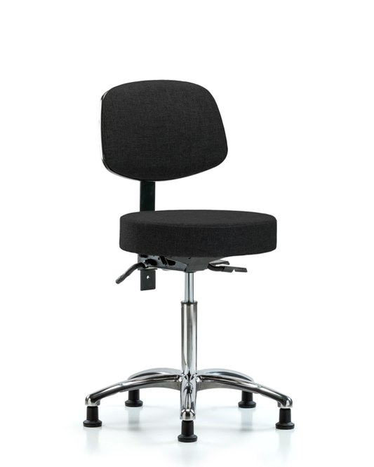Blue Ridge Ergonomics FMBST-CR-T0-NF-RG-F42 Rutledge Fabric Stool with Back Chrome - Medium Bench Height with Stationary Glides in Black Fabric