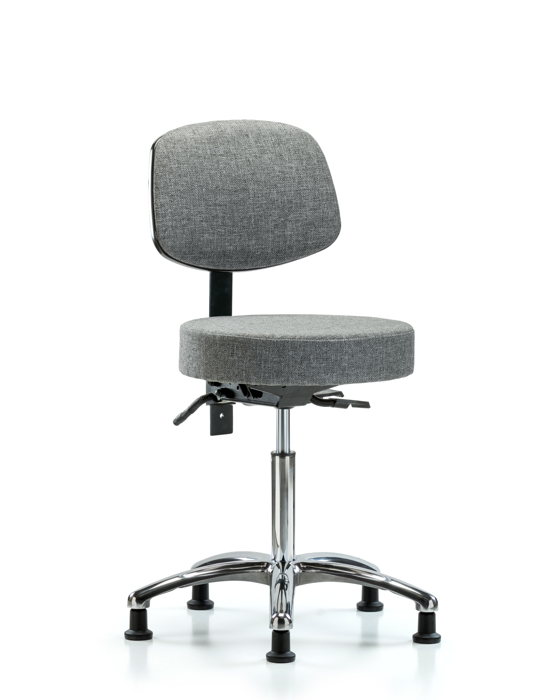 Blue Ridge Ergonomics FMBST-CR-T0-NF-RG-F44 Rutledge Fabric Stool with Back Chrome - Medium Bench Height with Stationary Glides in Gray Fabric