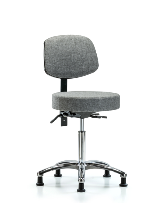 Blue Ridge Ergonomics FMBST-CR-T0-NF-RG-F44 Rutledge Fabric Stool with Back Chrome - Medium Bench Height with Stationary Glides in Gray Fabric