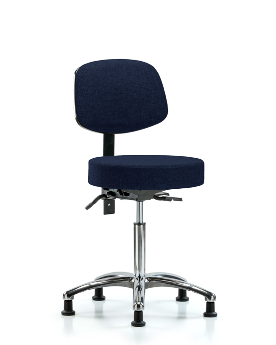 Blue Ridge Ergonomics FMBST-CR-T1-NF-RG-F45 Rutledge Fabric Stool with Back Chrome - Medium Bench Height with Seat Tilt & Stationary Glides in Navy Fabric