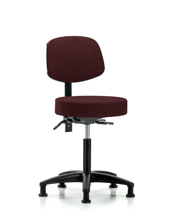 Blue Ridge Ergonomics FMBST-RG-T0-NF-RG-F41 Rutledge Fabric Stool with Back - Medium Bench Height with Stationary Glides in Burgundy Fabric