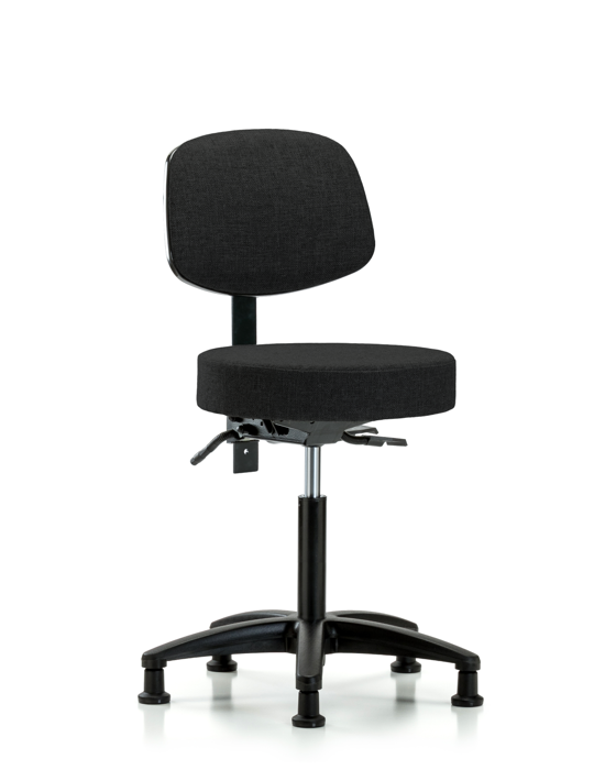 Blue Ridge Ergonomics FMBST-RG-T0-NF-RG-F42 Rutledge Fabric Stool with Back - Medium Bench Height with Stationary Glides in Black Fabric