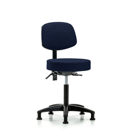 Blue Ridge Ergonomics FMBST-RG-T0-NF-RG-F45 Rutledge Fabric Stool with Back - Medium Bench Height Stationary Glides in Navy Fabric