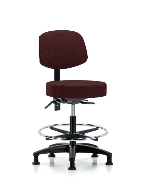 Blue Ridge Ergonomics FMBST-RG-T1-CF-RG-F41 Rutledge Fabric Stool with Back - Medium Bench Height with Seat Tilt, Chrome Foot Ring, & Stationary Glides in Burgundy Fabric