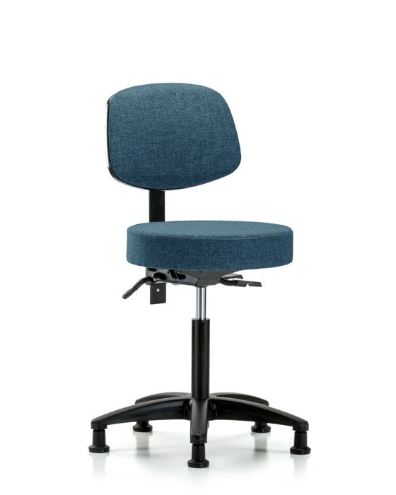 Blue Ridge Ergonomics FMBST-RG-T1-NF-RG-F43 Rutledge Fabric Stool with Back - Medium Bench Height with Seat Tilt & Stationary Glides in Blue Fabric
