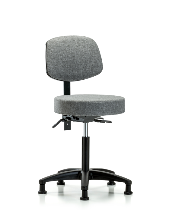 Blue Ridge Ergonomics FMBST-RG-T1-NF-RG-F44 Rutledge Fabric Stool with Back - Medium Bench Height with Seat Tilt & Stationary Glides in Gray Fabric