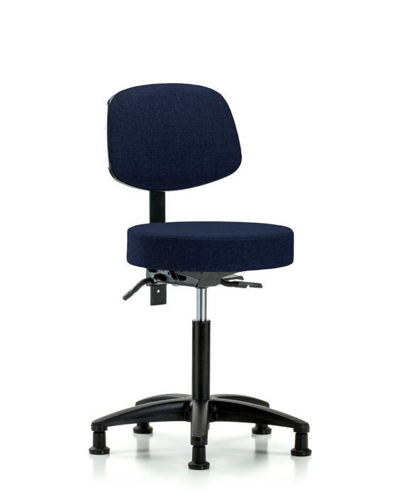 Blue Ridge Ergonomics FMBST-RG-T1-NF-RG-F45 Rutledge Fabric Stool with Back - Medium Bench Height with Seat Tilt & Stationary Glides in Navy Fabric