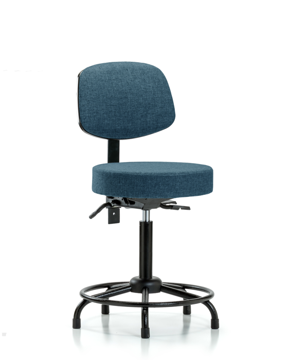 Blue Ridge Ergonomics FMBST-RT-T1-RG-F43 Rutledge Fabric Stool with Back - Medium Bench Height with Round Tube Base, Seat Tilt, & Stationary Glides in Blue Fabric
