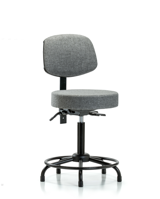 Blue Ridge Ergonomics FMBST-RT-T1-RG-F44 Rutledge Fabric Stool with Back - Medium Bench Height with Round Tube Base, Seat Tilt, & Stationary Glides in Gray Fabric