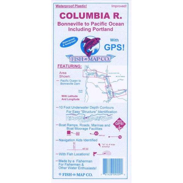 Paradise Clay FMC004 Fish-n-Map: Columbia River, Lower: Bonneville Dam to the Pacific Ocean