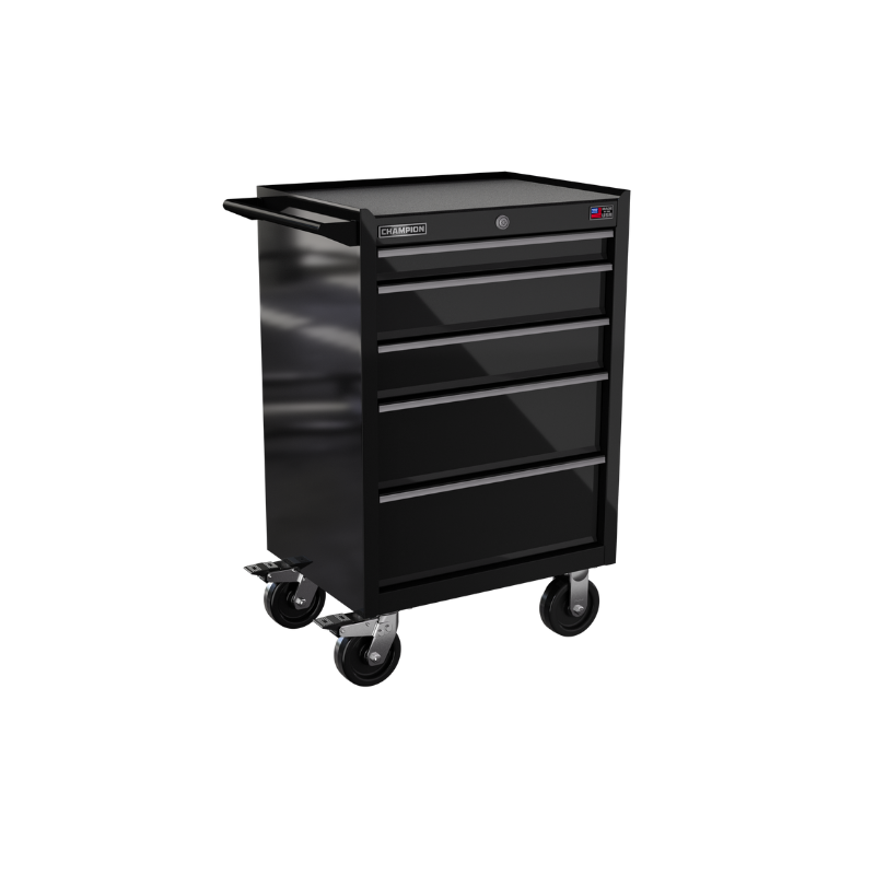 Champion Tool Storage FMP2705RC-BK 5-Drawer Standard Depth 27" FMPRO Roll Cab | 27"W x 43"H x 20"D, Gloss Black