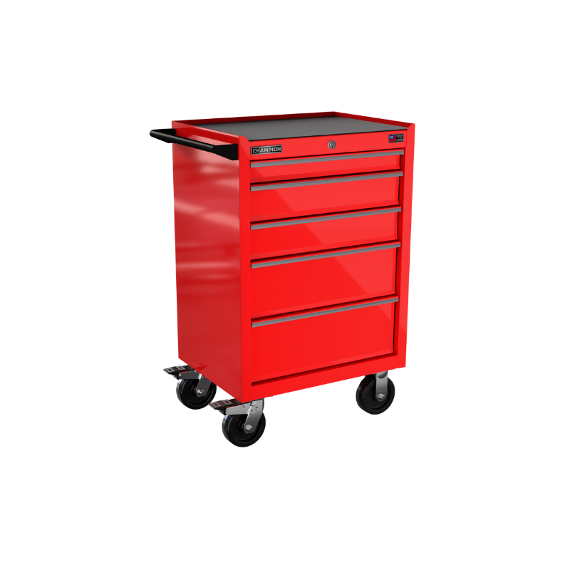 Champion Tool Storage FMP2705RC-RD 5-Drawer Standard Depth 27" FMPRO Roll Cab | 27"W x 43"H x 20"D, Gloss Red