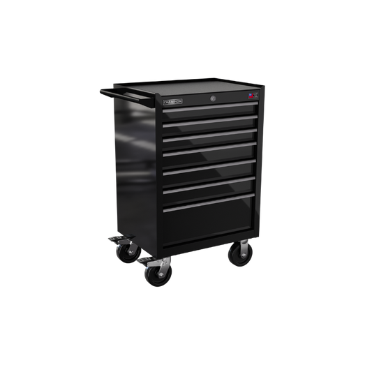 Champion Tool Storage FMP2707RC-BK 7-Drawer Standard Depth 27" FMPRO Roll Cab | 27"W x 43"H x 20"D, Gloss Black