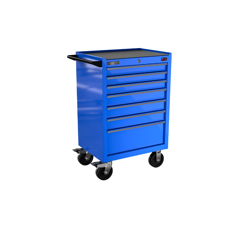 Champion Tool Storage FMP2707RC-BL 7-Drawer Standard Depth 27" FMPRO Roll Cab | 27"W x 43"H x 20"D, Gloss Blue