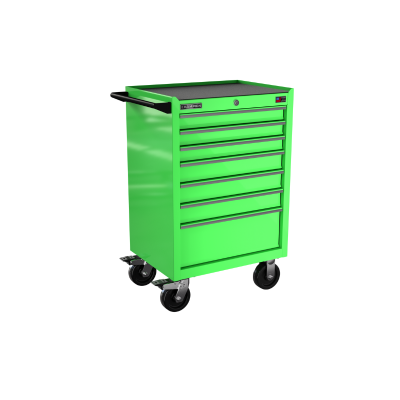 Champion Tool Storage FMP2707RC-EG 7-Drawer Standard Depth 27" FMPRO Roll Cab | 27"W x 43"H x 20"D, Electric Green