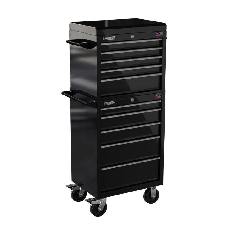 Champion Tool Storage FMP2710RC-BK 10-Drawer Standard Depth 27" FMPRO Combo Roll Cabinet | 27"W x 66"H x 20"D, Gloss Black