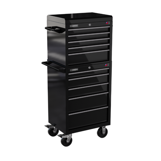 Champion Tool Storage FMP2710RC-BK 10-Drawer Standard Depth 27" FMPRO Combo Roll Cabinet | 27"W x 66"H x 20"D, Gloss Black